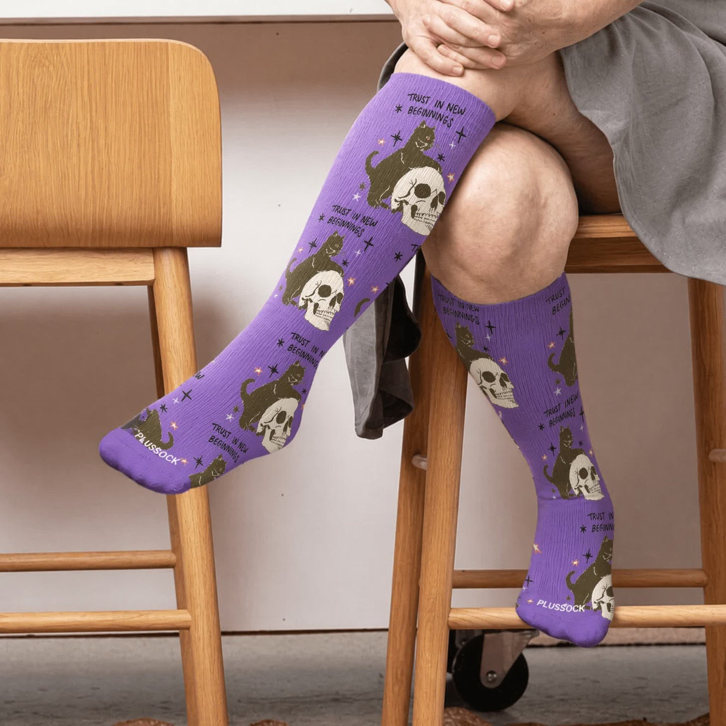 Plus Size Cat World Compression Socks - Purple(1 Pair) - 4XL - image 3