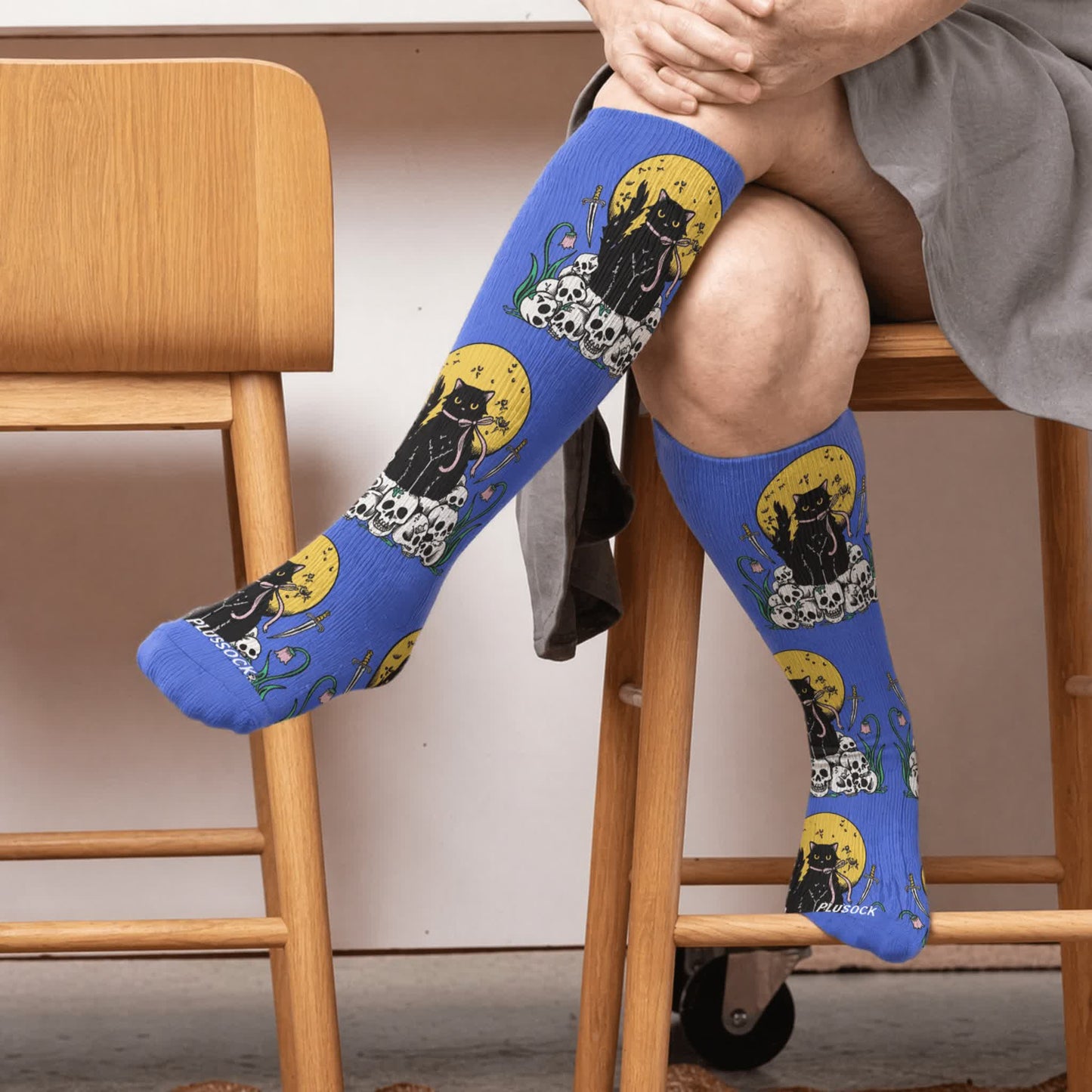 Plus Size Cat World Compression Socks - Blue(1 Pair) - 4XL - image 1
