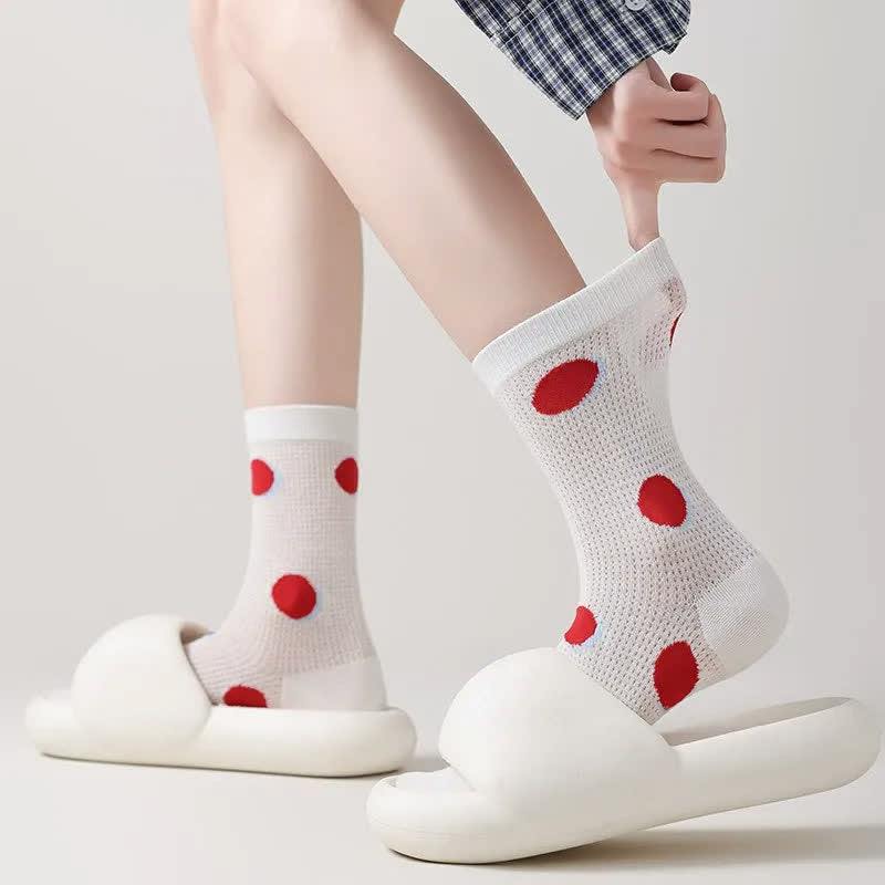 Polka Mesh Sheer Quarter Socks(4 Pairs) - image 2