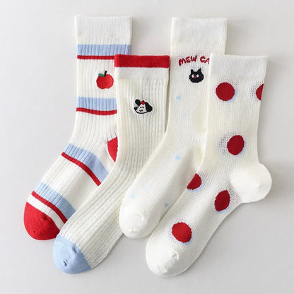 Polka Mesh Sheer Quarter Socks(4 Pairs) - Multicolor - EU35-40(US2-7) - image 8