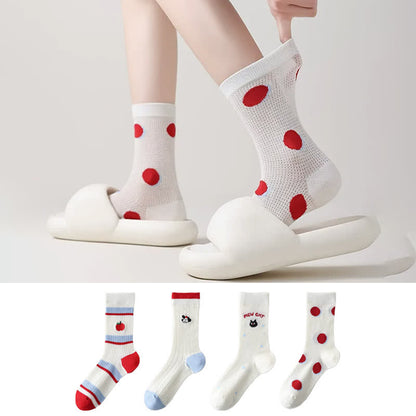 Polka Mesh Sheer Quarter Socks(4 Pairs) - image 0