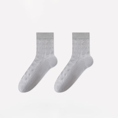 Soft Argyle Knit Quarter Socks(4 Pairs) - Light Gray - EU40-45(US7-11) - image 9