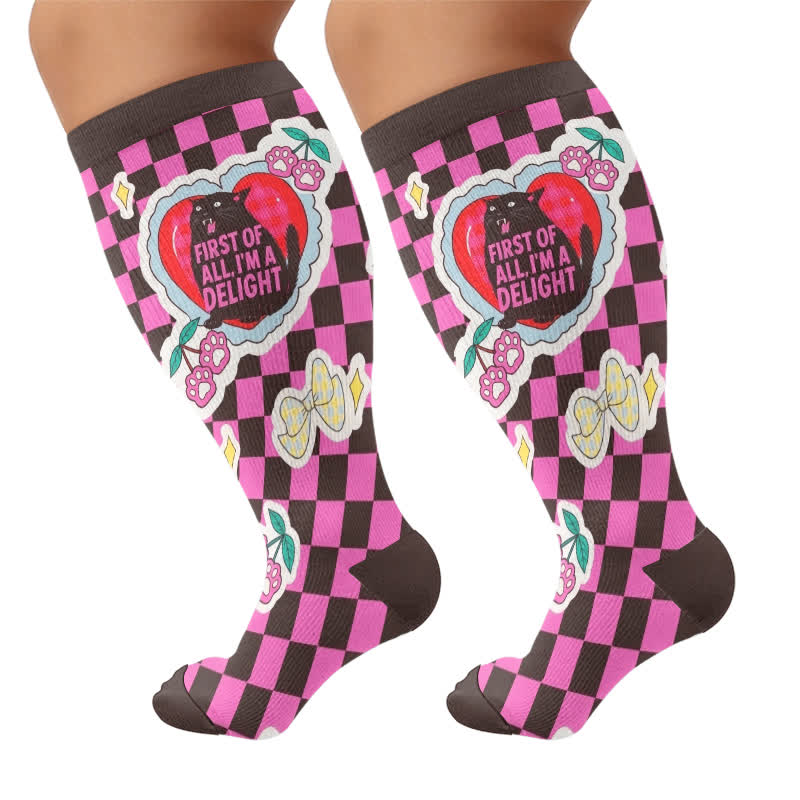 Plus Size Sweetheart Checkered Compression Socks - Black(1 Pair) - 4XL - image 8