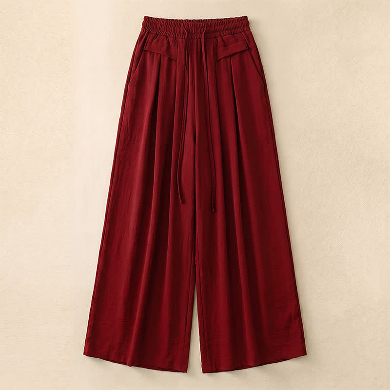 Soft Stretch Wide Leg Casual Pants - Red - 5XL - image 15