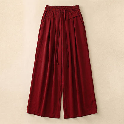 Soft Stretch Wide Leg Casual Pants - Red - 5XL - image 15
