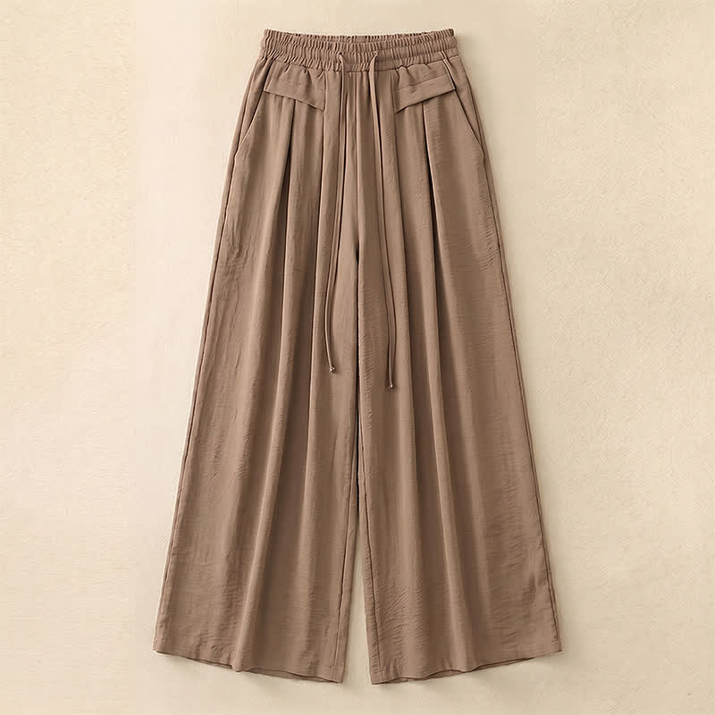 Khaki Wide Leg Drawstring Pants - Khaki - 5XL - image 0