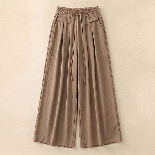 Khaki Wide Leg Drawstring Pants - Khaki - 5XL - image 0