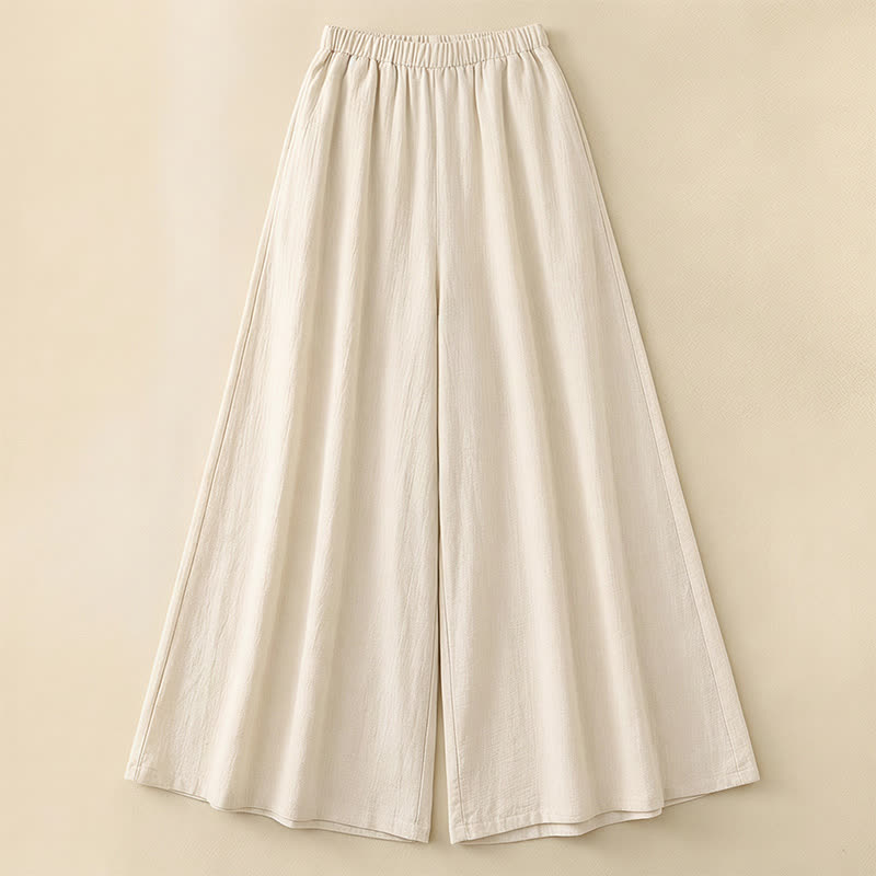 Linen Feel Wide Leg Pants - Beige - 4XL - image 1
