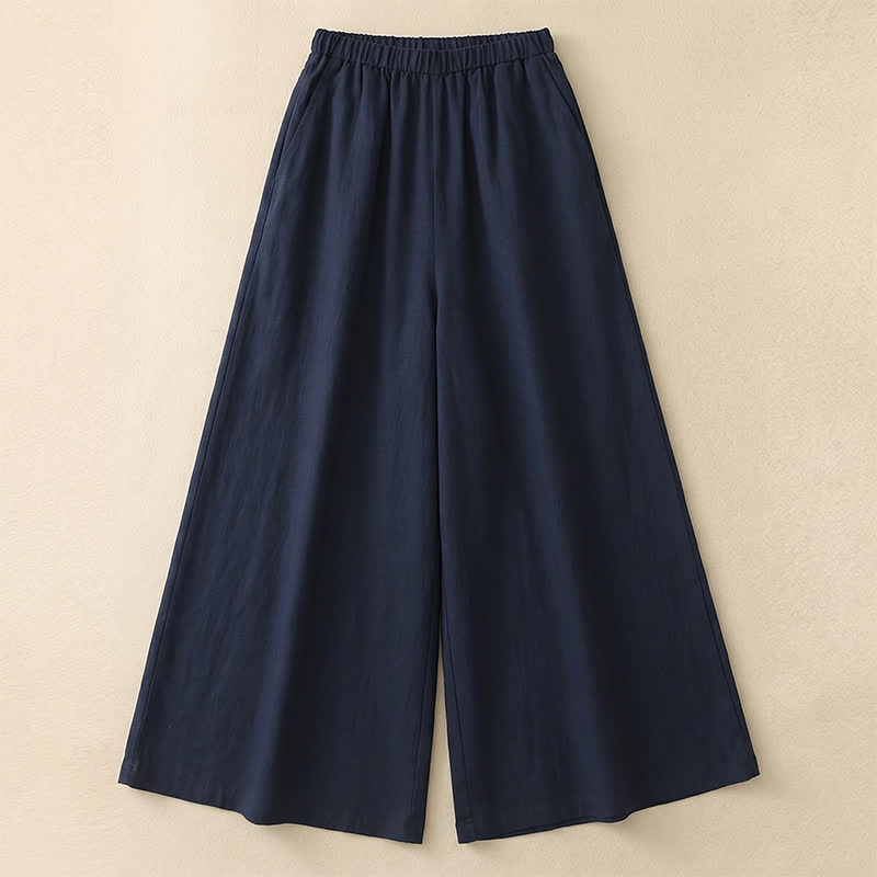 Linen Feel Wide Leg Pants - Navy Blue - 4XL - image 0