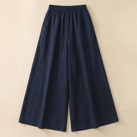 Linen Feel Wide Leg Pants - Navy Blue - 4XL - image 0
