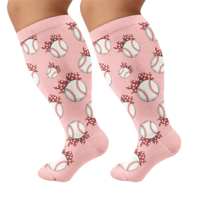Plus Size Baseball Bow Ribbed Compression Socks - image 8