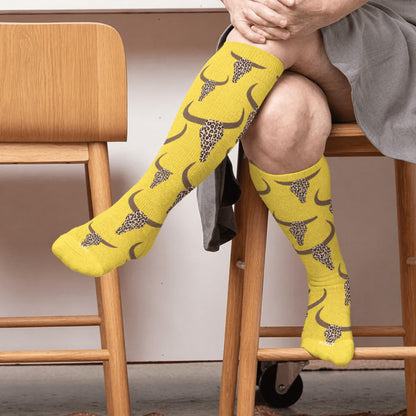 Plus Size Western Bull Skull Compression Socks - Yellow(1 Pair) - 4XL - image 2