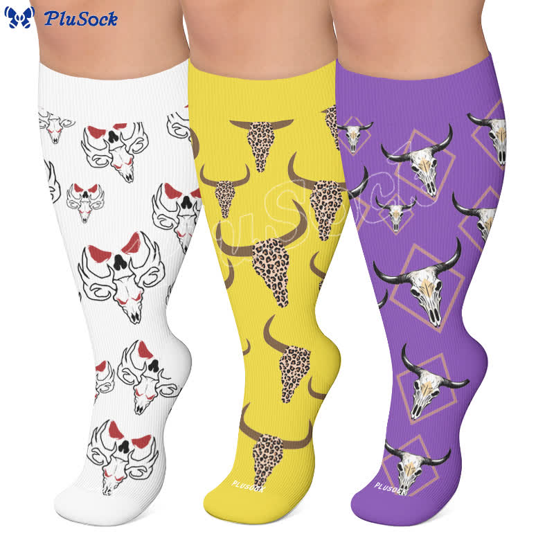 Plus Size Western Bull Skull Compression Socks - image 0