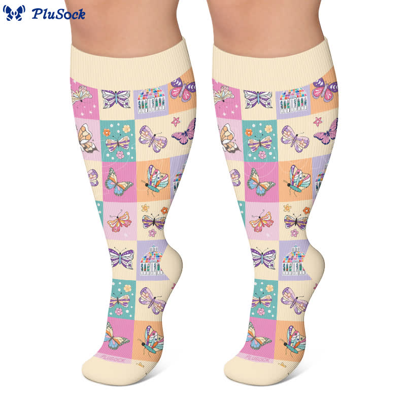 Plus Size Pastel Butterfly Compression Socks - image 5
