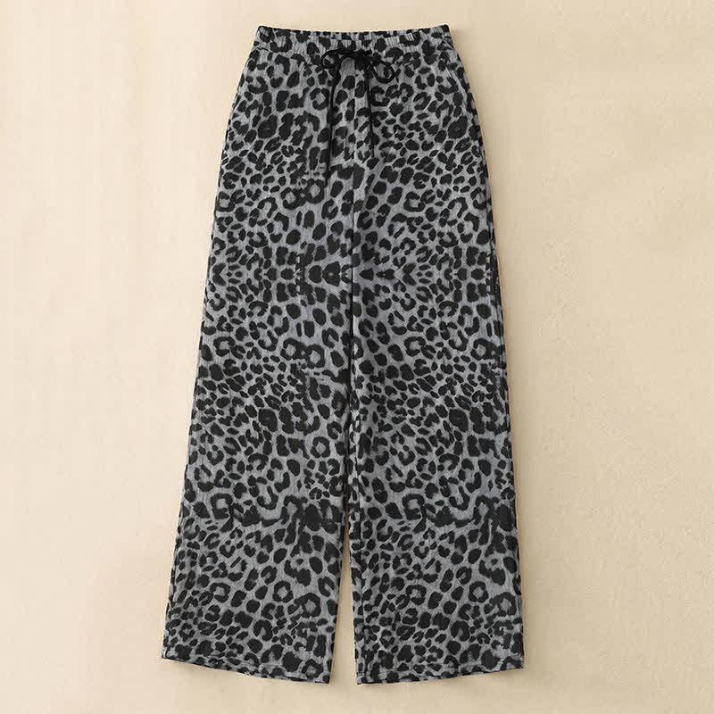 Heather Gray Wide Leg Lounge Pants - Leopard Grey - 5XL - image 0