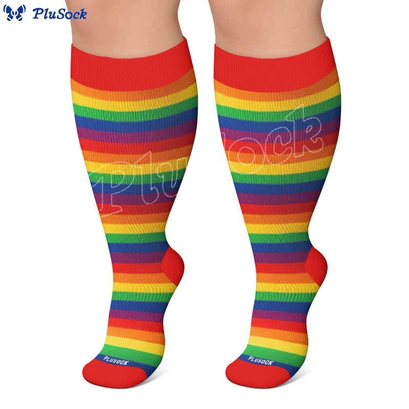 Plus Size Rainbow Stripe Compression Socks - image 5