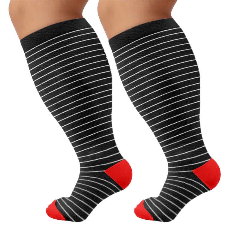 Plus Size Rainbow Stripe Compression Socks - Black(1 Pair) - 4XL - image 9