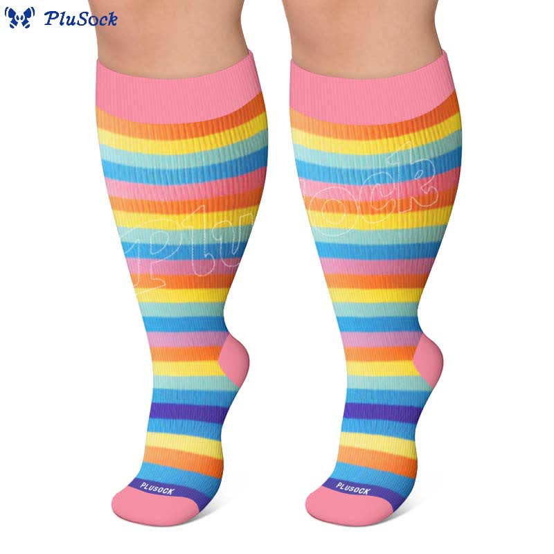 Plus Size Rainbow Stripe Compression Socks - image 6