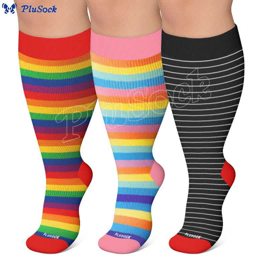 Plus Size Rainbow Stripe Compression Socks - image 0