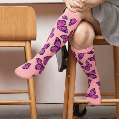 Plus Size Sweet Butterfly Compression Socks - Pink(1 Pair) - 4XL - image 3