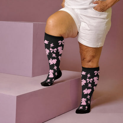 Plus Size White Cat Paw Compression Socks - Black(1 Pair) - 4XL - image 2