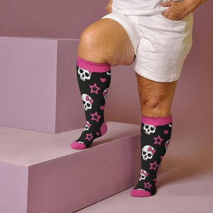 Plus Size Kawaii Skull Compression Socks - Black(1 Pair) - 4XL - image 3