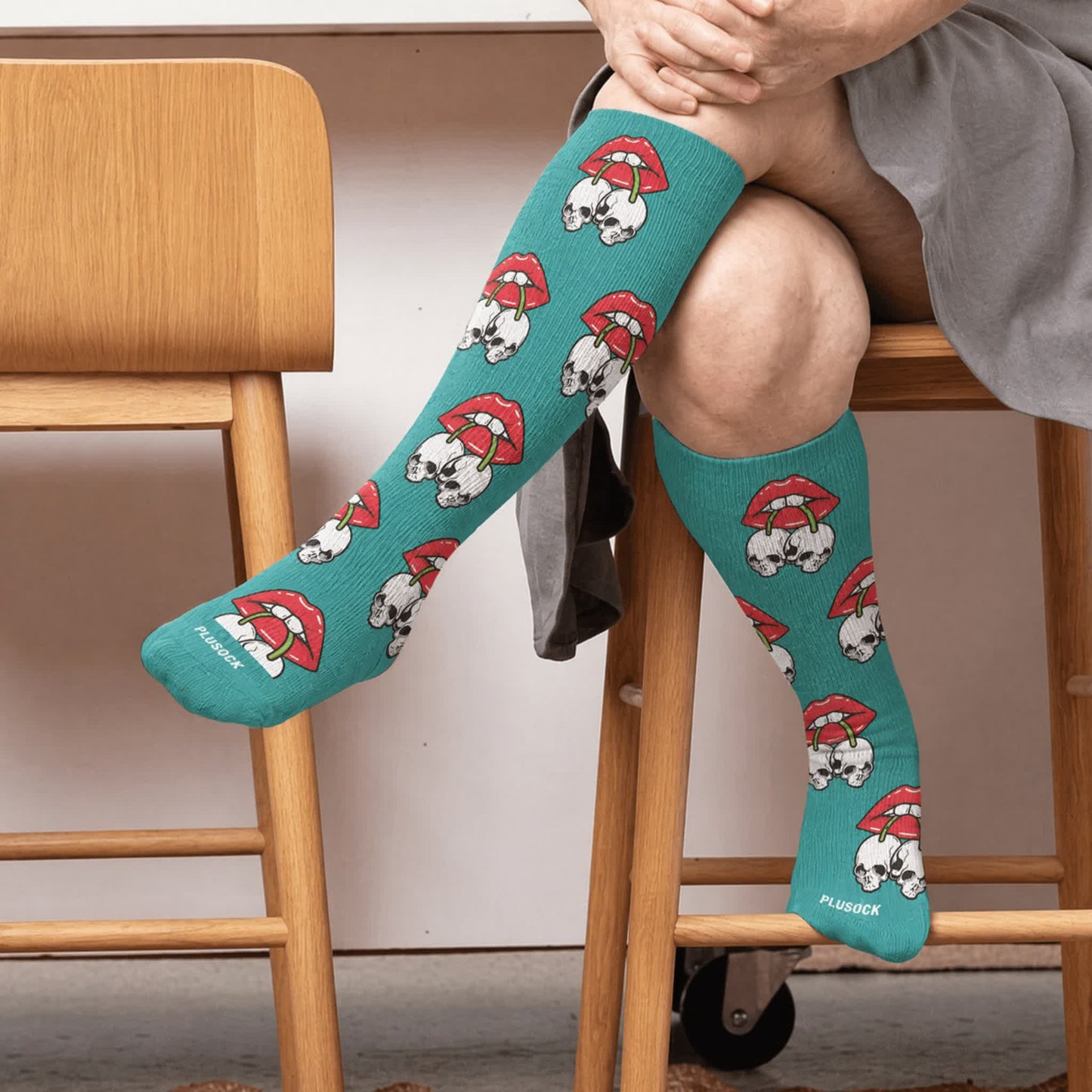 Plus Size Dripping Lips Compression Socks - Blue(1 Pair) - 4XL - image 3