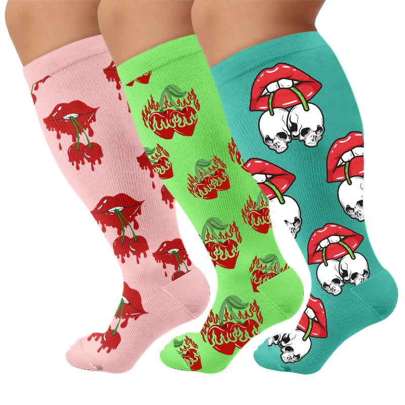 Plus Size Dripping Lips Compression Socks - Multicolor(3 Pairs) - 4XL - image 4