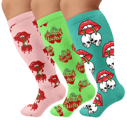Plus Size Dripping Lips Compression Socks - Multicolor(3 Pairs) - 4XL - image 4