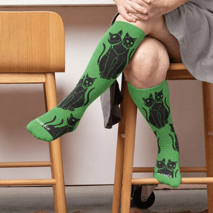 Plus Size Gothic Cat Compression Socks - Green(1 Pair) - 4XL - image 3
