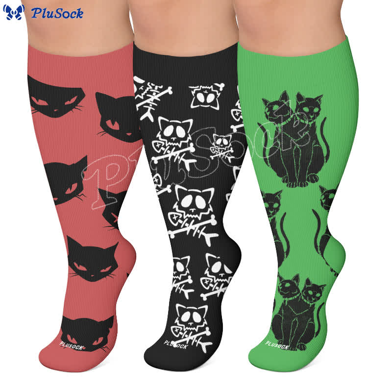 Plus Size Gothic Cat Compression Socks - image 0