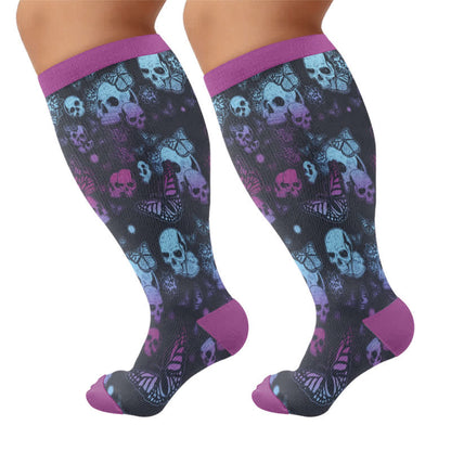 Plus Size Blue Skull Compression Socks - Purple(1 Pair) - 4XL - image 9