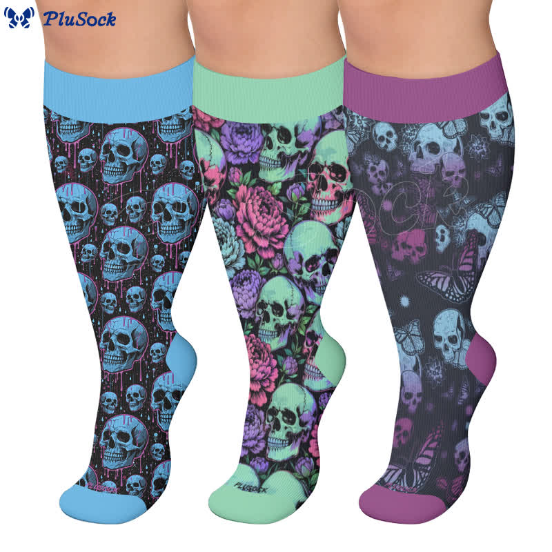 Plus Size Blue Skull Compression Socks - image 0