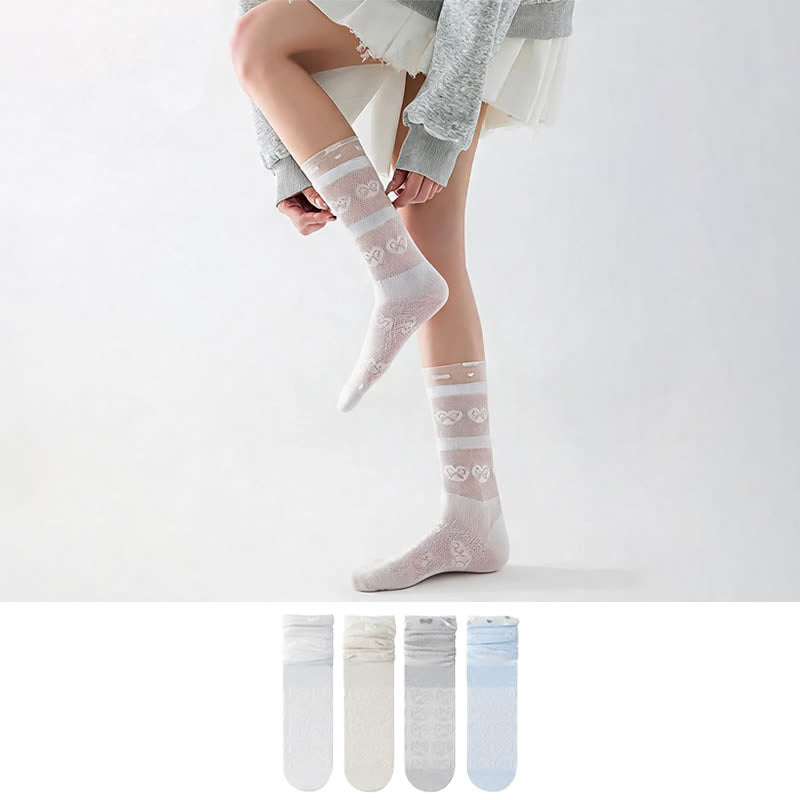 Sheer Bow Pattern Quarter Socks(4 Pairs) - image 0