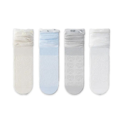 Sheer Bow Pattern Quarter Socks(4 Pairs) - Multicolor - EU36-40(US3-7) - image 11