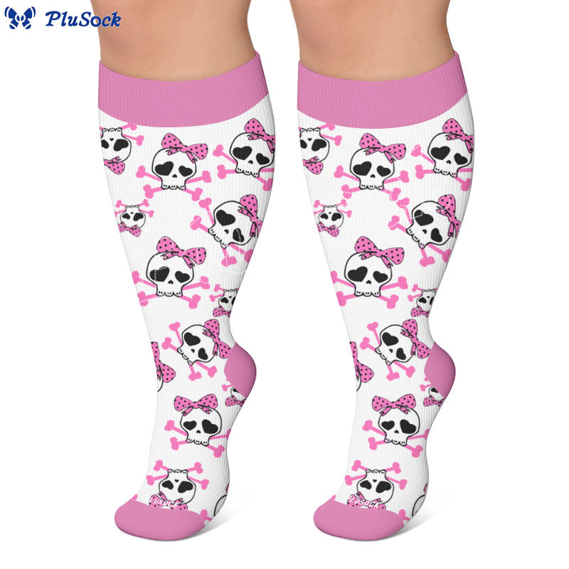 Plus Size Kawaii Skull Bow Compression Socks - image 5