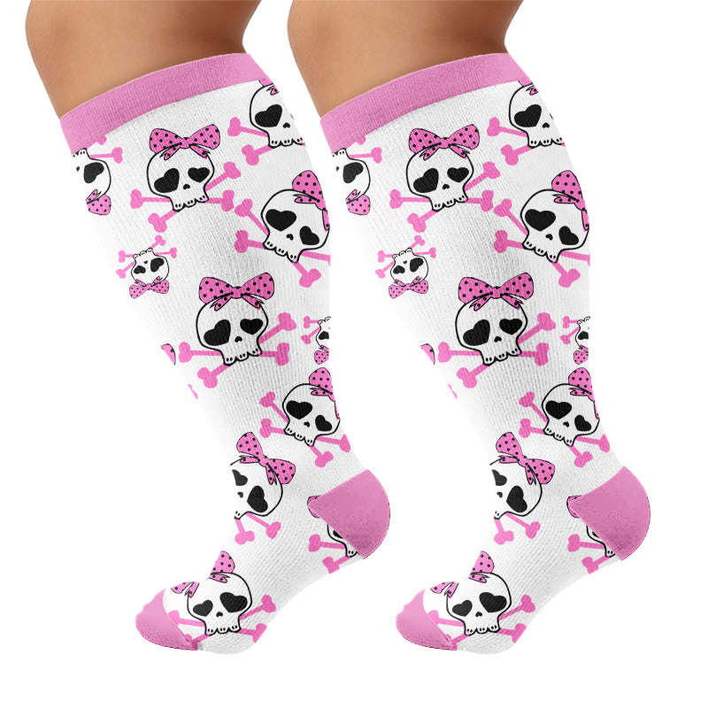 Plus Size Kawaii Skull Bow Compression Socks - image 8
