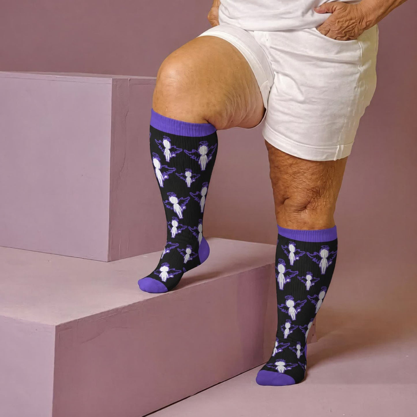 Plus Size Dark Fairy Compression Socks - Blue(1 Pair) - 4XL - image 2