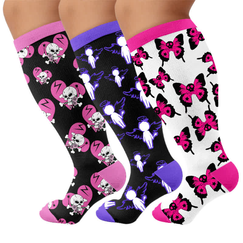 Plus Size Dark Fairy Compression Socks - Multicolor(3 Pairs) - 4XL - image 4
