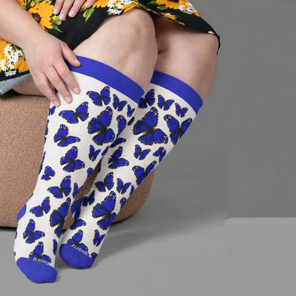 Plus Size Colorful Butterfly Compression Socks - Blue(1 Pair) - 4XL - image 3
