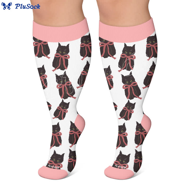 Plus Size Cherry Bow Cat Compression Socks - image 7