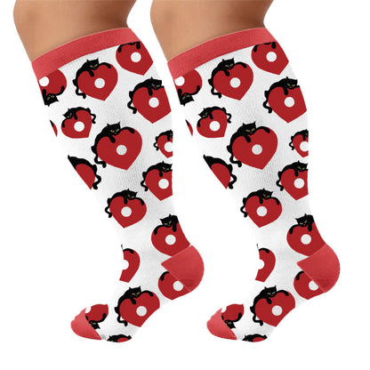 Plus Size Cherry Bow Cat Compression Socks - Red(1 Pair) - 4XL - image 8