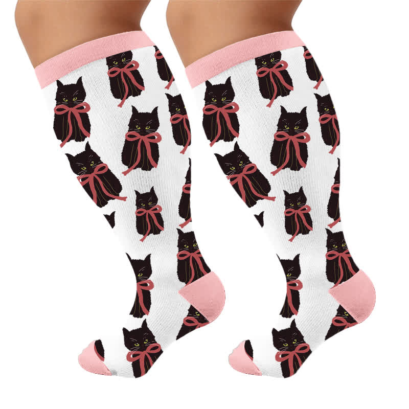 Plus Size Cherry Bow Cat Compression Socks - Pink(1 Pair) - 4XL - image 10
