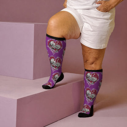 Plus Size Punk Skull Heart Compression Socks - Purple(1 Pair) - 4XL - image 2