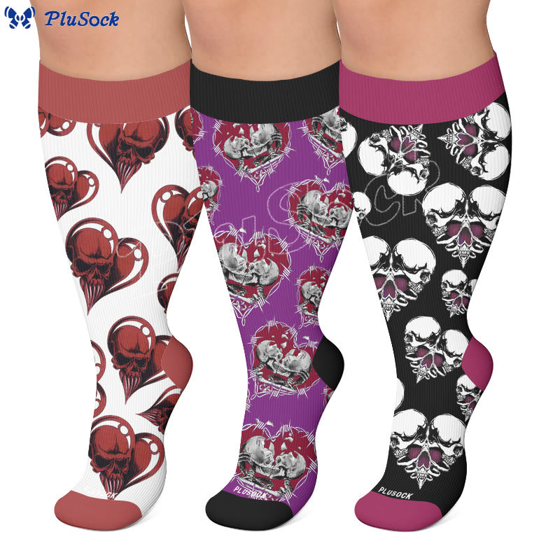 Plus Size Punk Skull Heart Compression Socks - image 0