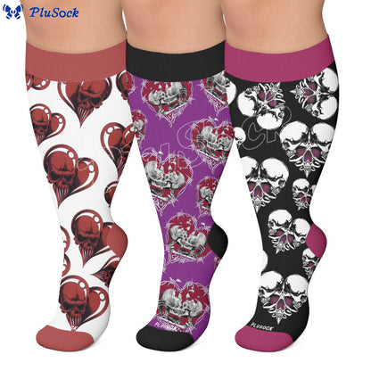 Plus Size Punk Skull Heart Compression Socks - image 0