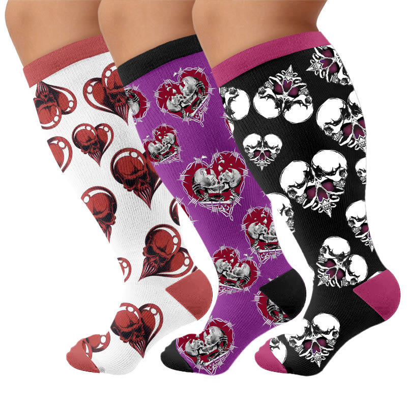 Plus Size Punk Skull Heart Compression Socks - Multicolor(3 Pairs) - 4XL - image 4