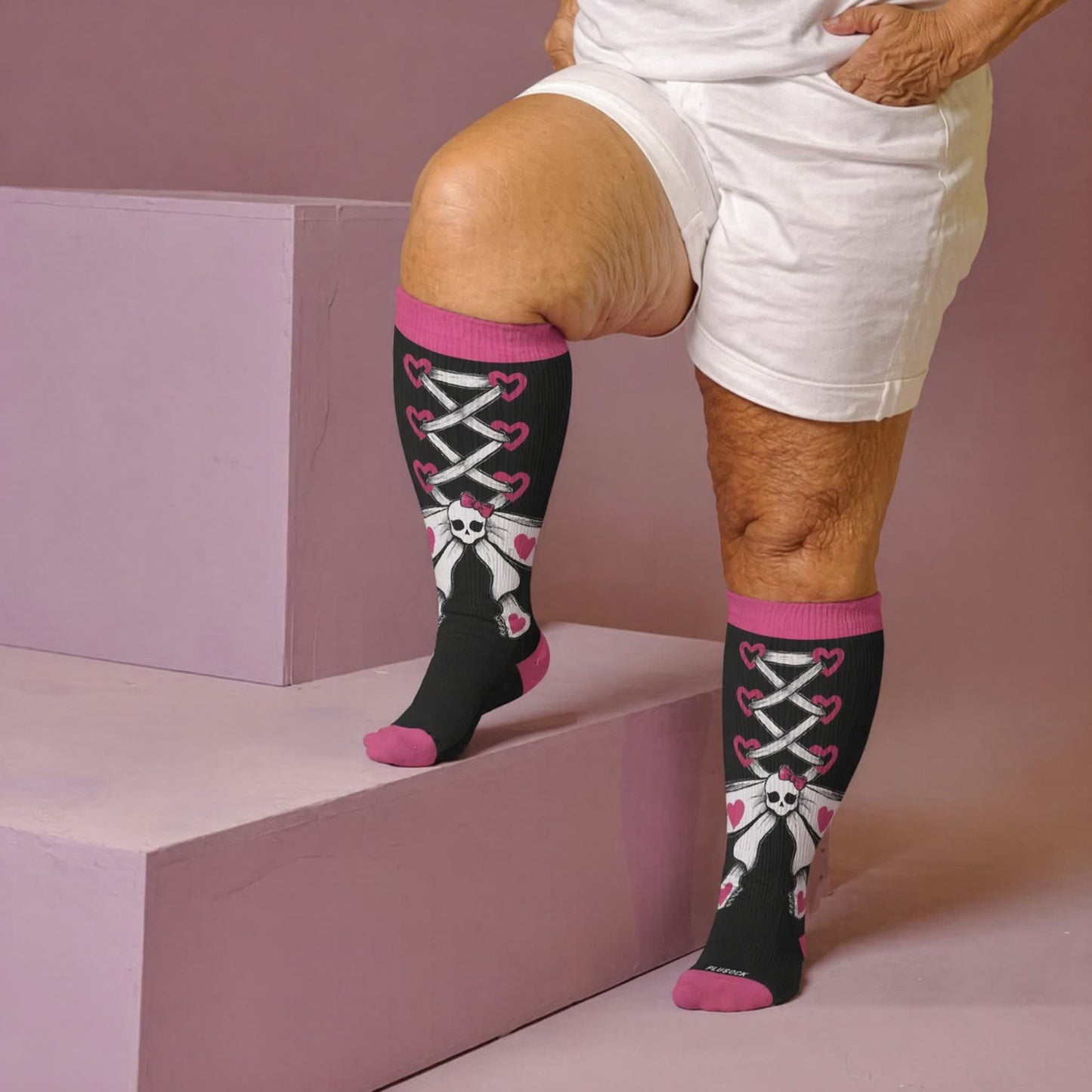 Plus Size Lace Up Skull Compression Socks - Red(1 Pair) - 4XL - image 2