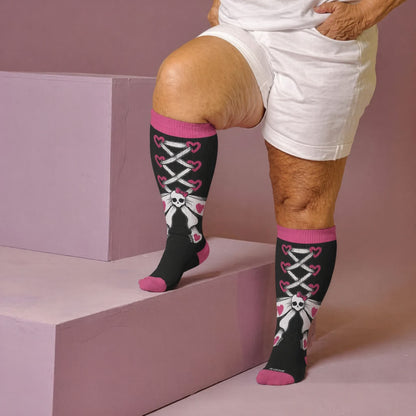 Plus Size Lace Up Skull Compression Socks - Red(1 Pair) - 4XL - image 2