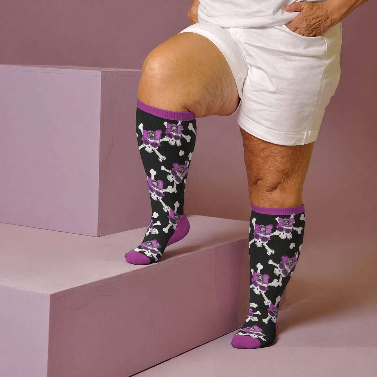 Plus Size Lace Up Skull Compression Socks - Purple(1 Pair) - 4XL - image 1